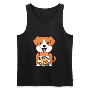Bubble Milk Tea Dog Drinking Boba Milk Tea - Men's Premium Organic Tank Top - black - Front - AI Model Male 178 light (178cm)
