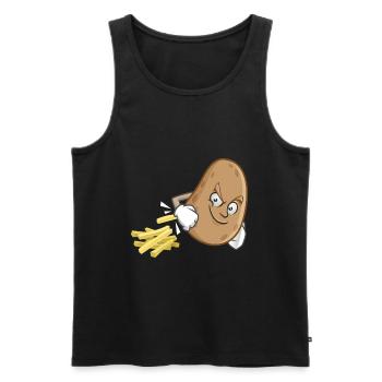 Français Frites de pommes de terre - Débardeur bio Premium Homme - noir - Devant - AI Model Male 178 light (178cm)