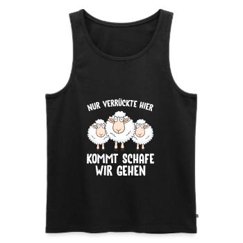 Nur Verrückte hier kommt Schafe wir gehen - Männer Premium Bio Tank Top - Schwarz - Vorne - Michal (187cm)