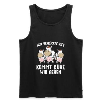 Nur Verrückte hier kommt Kühe wir gehen - Männer Premium Bio Tank Top - Schwarz - Vorne - Michal (187cm)