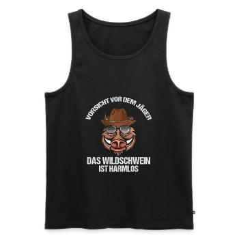 Vorsicht Vor Dem Jäger Das Wildschwein Ist Harmlos - Männer Premium Bio Tank Top - Schwarz - Vorne - Michal (187cm)