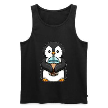 Penguin drinks bubble tea - Men's Premium Organic Tank Top - black - Front - Michal (187cm)