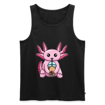 Axolotl drinks bubble tea - Men's Premium Organic Tank Top - black - Front - Michal (187cm)