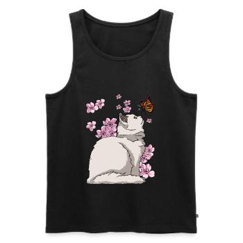 Japanese Cherry Blossom Katze - Männer Premium Bio Tank Top - Schwarz - Vorne - AI Model Male 178 light (178cm)