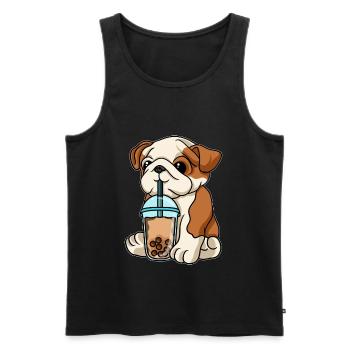 English Bulldog drinks Bubble Tea - Men's Premium Organic Tank Top - black - Front - Michal (187cm)