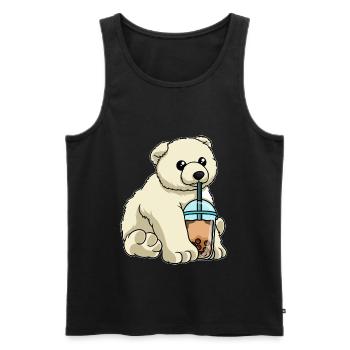 Polar bear drinks bubble tea - Men's Premium Organic Tank Top - black - Front - Michal (187cm)