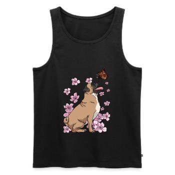 Carlin Papillon Japonais Sakura Fleur de Cerisier - Débardeur bio Premium Homme - noir - Devant - Michal (187cm)