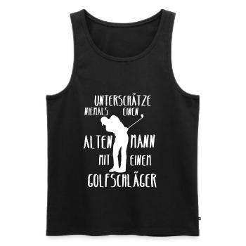 Alter Mann beim Golf spielen Abschlag Üben Eisen - Männer Premium Bio Tank Top - Schwarz - Vorne - Michal (187cm)
