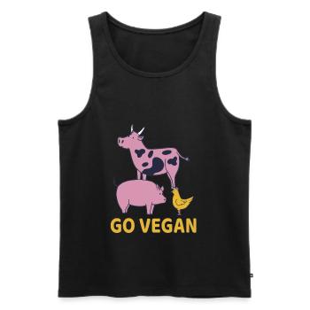 Go Vegan Veganer Kuh Schwein Huhn Vegetarier - Männer Premium Bio Tank Top - Schwarz - Vorne - Michal (187cm)