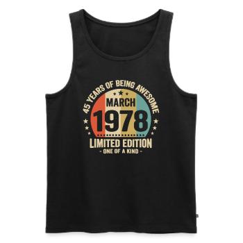 Vintage Geburtstagsgeschenkidee März 45 - Männer Premium Bio Tank Top - Schwarz - Vorne - AI Model Male 178 light (178cm)