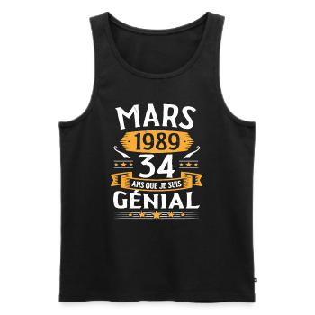 Mars 1989 34 Ans Que Je Suis Génial Anniversaire - Débardeur bio Premium Homme - noir - Devant - AI Model Male 178 light (178cm)