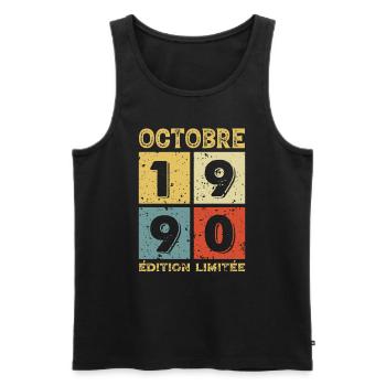 Anniversaire Vintage Idée Cadeau Octobre 1990 - Débardeur bio Premium Homme - noir - Devant - Michal (187cm)