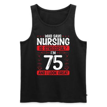 75 Anniversaire Infirmières 75 ans Infirmière au travail - Débardeur bio Premium Homme - noir - Devant - Michal (187cm)