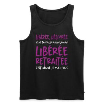 Liberée - Délivrée - Retraitée - Débardeur bio Premium Homme - noir - Devant - AI Model Male 178 light (178cm)
