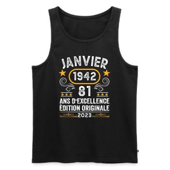 Anniversaire Vintage Idée Cadeau Janvier 1942 81 - Débardeur bio Premium Homme - noir - Devant - Michal (187cm)