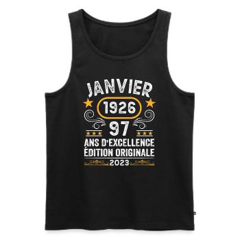 Anniversaire Vintage Idée Cadeau Janvier 1926 97 - Débardeur bio Premium Homme - noir - Devant - AI Model Male 178 light (178cm)