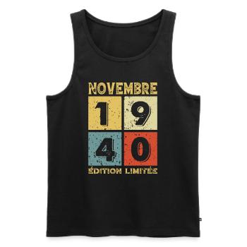 Anniversaire Vintage Idée Cadeau Novembre 1940 - Débardeur bio Premium Homme - noir - Devant - Michal (187cm)