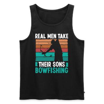 Bowfisher Real Men take their Sons Bowfishing - Men's Premium Organic Tank Top - black - Front - Michal (187cm)