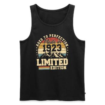 Bis zur Perfektion gealtert, hergestellt 1923 - Männer Premium Bio Tank Top - Schwarz - Vorne - AI Model Male 178 light (178cm)