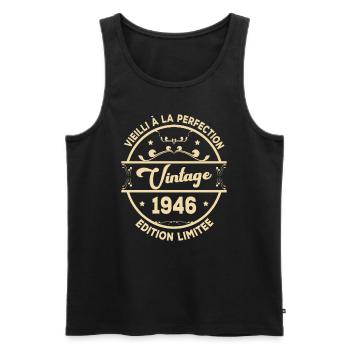 Vintage 1946 Idée Cadeau D Anniversaire Rétro 1946 - Débardeur bio Premium Homme - noir - Devant - Michal (187cm)