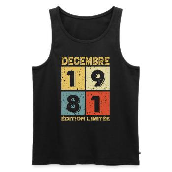Anniversaire Vintage Idée Cadeau Décembre 1981 - Débardeur bio Premium Homme - noir - Devant - Michal (187cm)