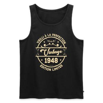Vintage 1948 Idée Cadeau D Anniversaire Rétro 1948 - Débardeur bio Premium Homme - noir - Devant - Michal (187cm)