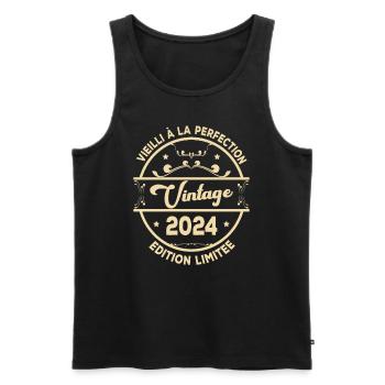 Vintage 2024 Idée Cadeau D Anniversaire Rétro 2024 - Débardeur bio Premium Homme - noir - Devant - Michal (187cm)