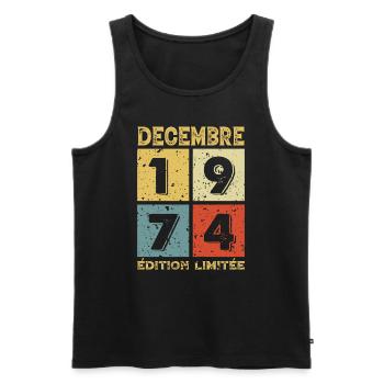 Anniversaire Vintage Idée Cadeau Décembre 1974 - Débardeur bio Premium Homme - noir - Devant - Michal (187cm)