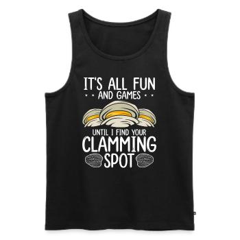 Clam its all fun and games Clamming Clam DiggerCla - Men's Premium Organic Tank Top - black - Front - AI Model Male 178 light (178cm)