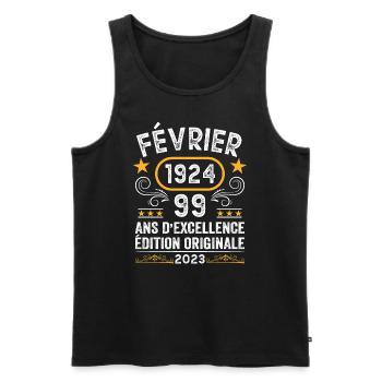 Anniversaire Vintage Idée Cadeau Février 1924 99 - Débardeur bio Premium Homme - noir - Devant - Michal (187cm)