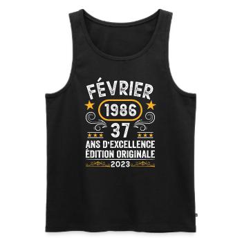 Anniversaire Vintage Idée Cadeau Février 1986 37 - Débardeur bio Premium Homme - noir - Devant - Michal (187cm)