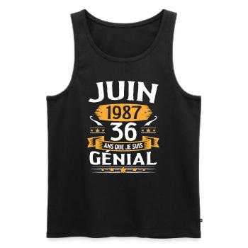 Juin 1987 36 Ans Que Je Suis Génial Anniversaire - Débardeur bio Premium Homme - noir - Devant - Michal (187cm)
