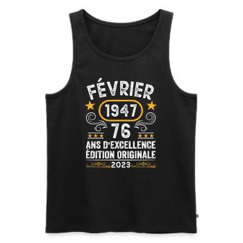 Anniversaire Vintage Idée Cadeau Février 1947 76 - Débardeur bio Premium Homme - noir - Devant - Michal (187cm)