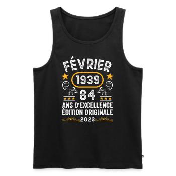 Anniversaire Vintage Idée Cadeau Février 1939 84 - Débardeur bio Premium Homme - noir - Devant - Michal (187cm)