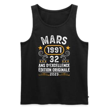 Anniversaire Vintage Idée Cadeau Mars 1991 32 - Débardeur bio Premium Homme - noir - Devant - Michal (187cm)