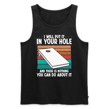 Cornole Player Put it in your Hole Funny Toss - Men's Premium Organic Tank Top - black - Front - AI Model Male 178 light (178cm)