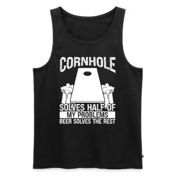 Cornhole Player solves half of Beer Drinking Toss - Men's Premium Organic Tank Top - black - Front - Michal (187cm)
