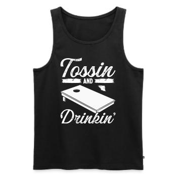 Cornhole Player Tosssing and Drinking Beer Tosser - Men's Premium Organic Tank Top - black - Front - AI Model Male 178 light (178cm)