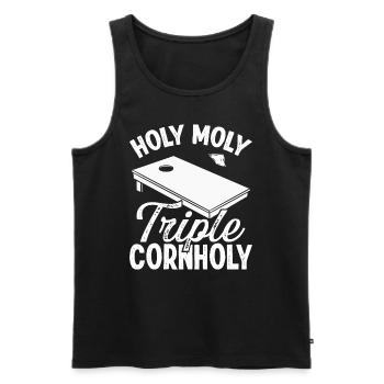 Cornhole Player Holy Moly Triple Cornholy Tosser - Men's Premium Organic Tank Top - black - Front - AI Model Male 178 light (178cm)