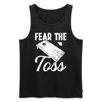 Cornhole Player Fear the Toss Drinking Tosser - Men's Premium Organic Tank Top - black - Front - AI Model Male 178 light (178cm)