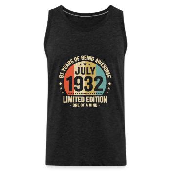 July 1932 91 Years Anniversary Vintage Gift - Men's Premium Organic Tank Top - charcoal grey - Front - Alexander (188cm)