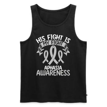 Mois du ruban aphasique Son combat est mon combat - Débardeur bio Premium Homme - noir - Devant - Michal (187cm)