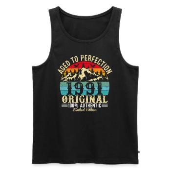 Perfekt gealtert 1991 original - Männer Premium Bio Tank Top - Schwarz - Vorne - AI Model Male 178 light (178cm)