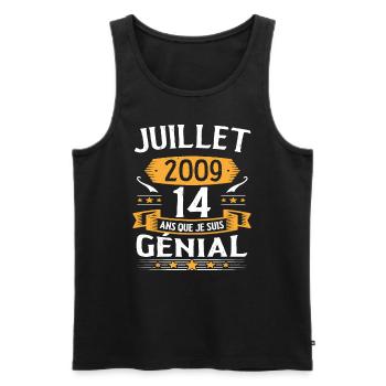 Juillet 2009 14 Ans Que Je Suis Génial Cadeau - Débardeur bio Premium Homme - noir - Devant - Michal (187cm)