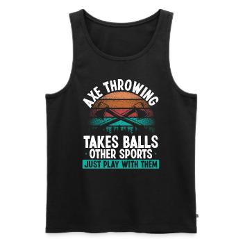 Axe Throwing takes Balls Funny Thrower Quote - Männer Premium Bio Tank Top - Schwarz - Vorne - Michal (187cm)