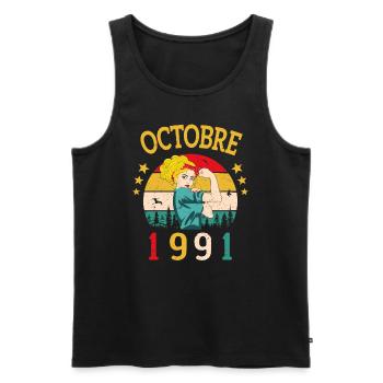 Octobre 1991 Anniversaire Vintage Idée Cadeau - Débardeur bio Premium Homme - noir - Devant - Michal (187cm)