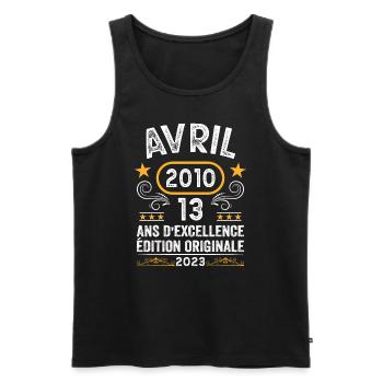 Anniversaire Vintage Idée Cadeau Avril 2010 13 - Débardeur bio Premium Homme - noir - Devant - Michal (187cm)