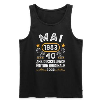 Anniversaire Vintage Idée Cadeau Mai 1983 40 - Débardeur bio Premium Homme - noir - Devant - Michal (187cm)