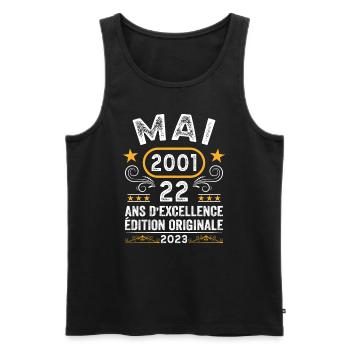Anniversaire Vintage Idée Cadeau Mai 2001 22 - Débardeur bio Premium Homme - noir - Devant - Michal (187cm)