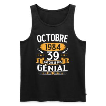 Anniversaire Millésime Fabriqué en Octobre 1984 - Débardeur bio Premium Homme - noir - Devant - Michal (187cm)